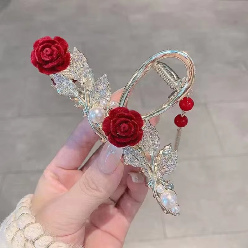 Rose Butterfly Tassel Hair Claws Shiny Crystal Hair Clip Shark Clip for Girls Exquisite Elegance Headdress Hair Accessoires