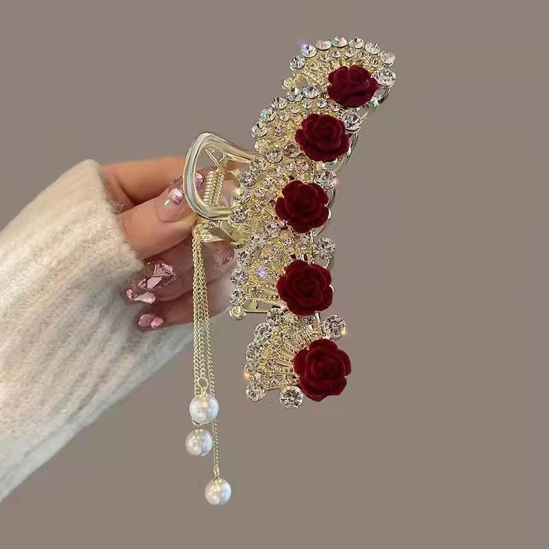 Rose Butterfly Tassel Hair Claws Shiny Crystal Hair Clip Shark Clip for Girls Exquisite Elegance Headdress Hair Accessoires