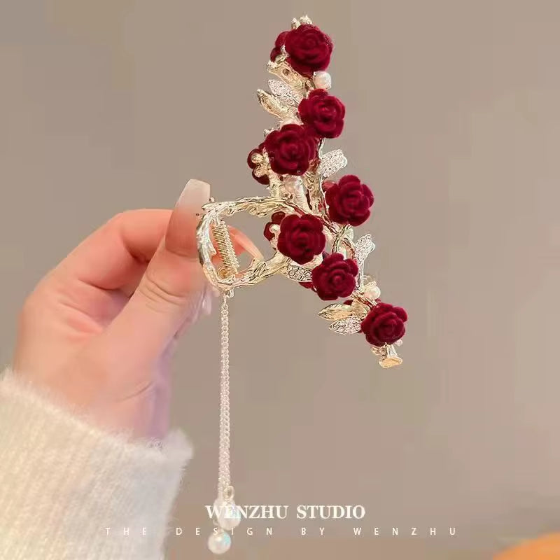 Rose Butterfly Tassel Hair Claws Shiny Crystal Hair Clip Shark Clip for Girls Exquisite Elegance Headdress Hair Accessoires